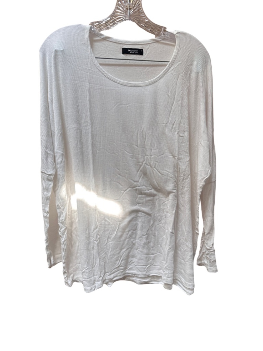 NEW Michael Lauren White Ribbed Long Sleeve Top - Women's Large